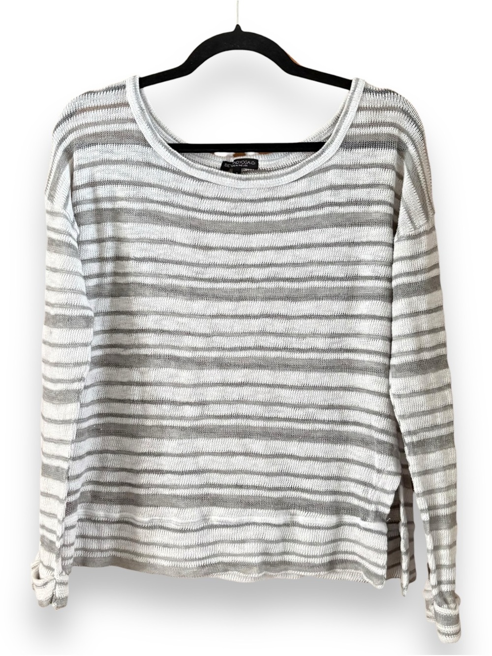Beyond Yoga Striped Knit Long Sleeve Top Gray & White Size Small Athleisure